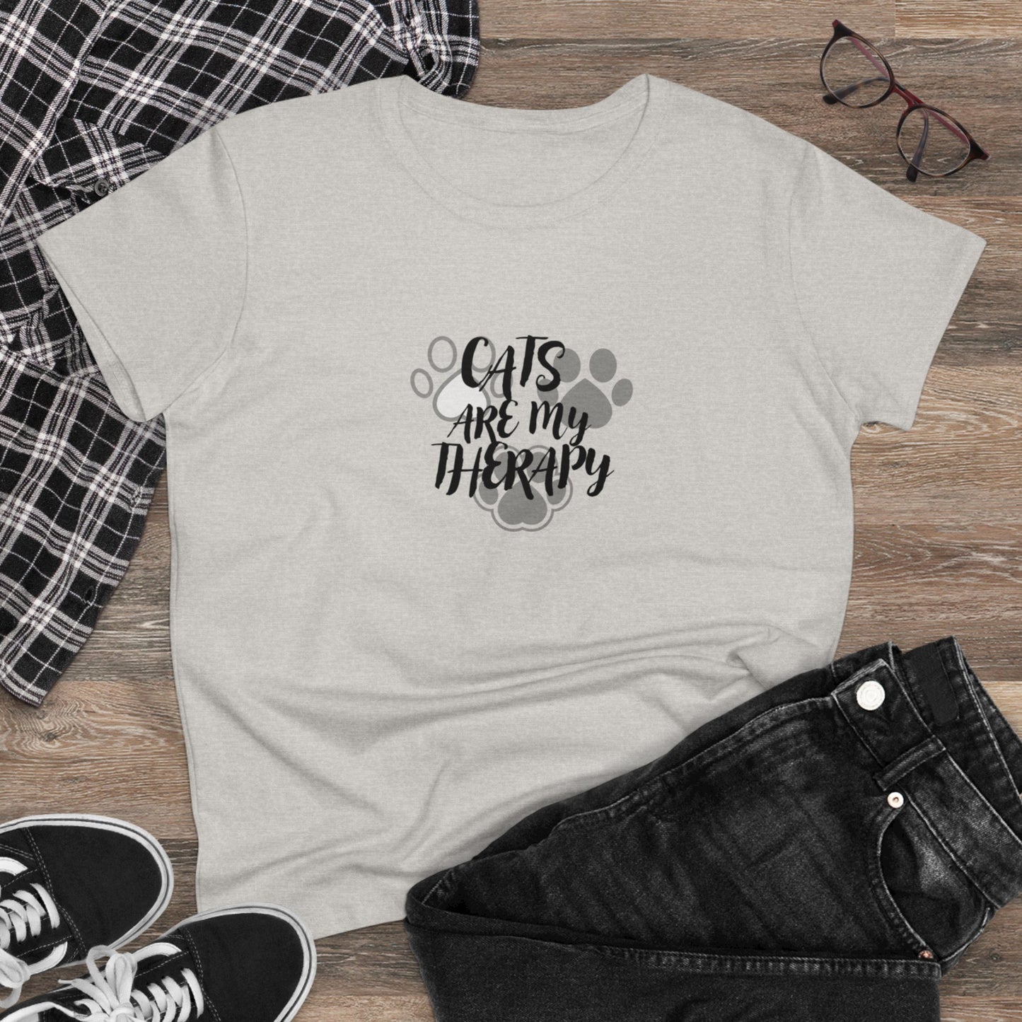 Cats are my therapy Women's Midweight Cotton Tee