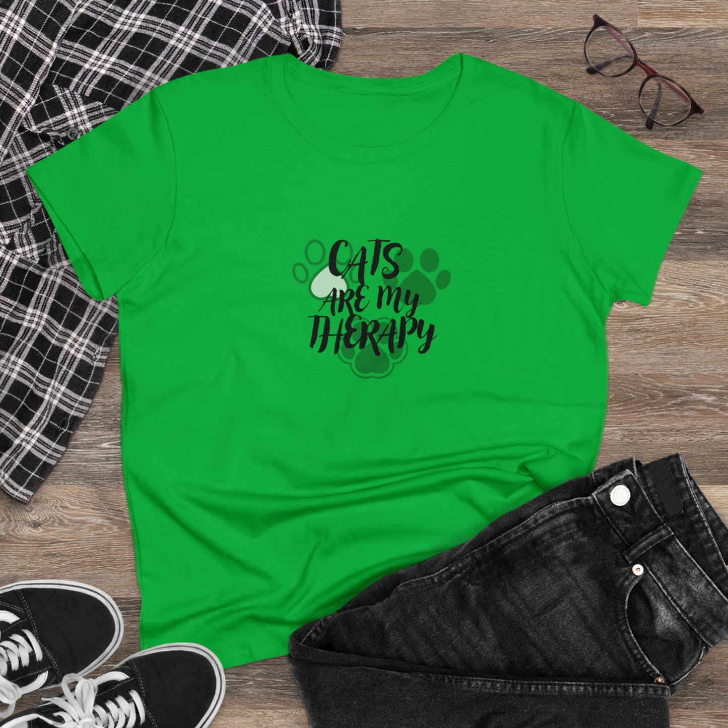 Cats are my therapy Women's Midweight Cotton Tee