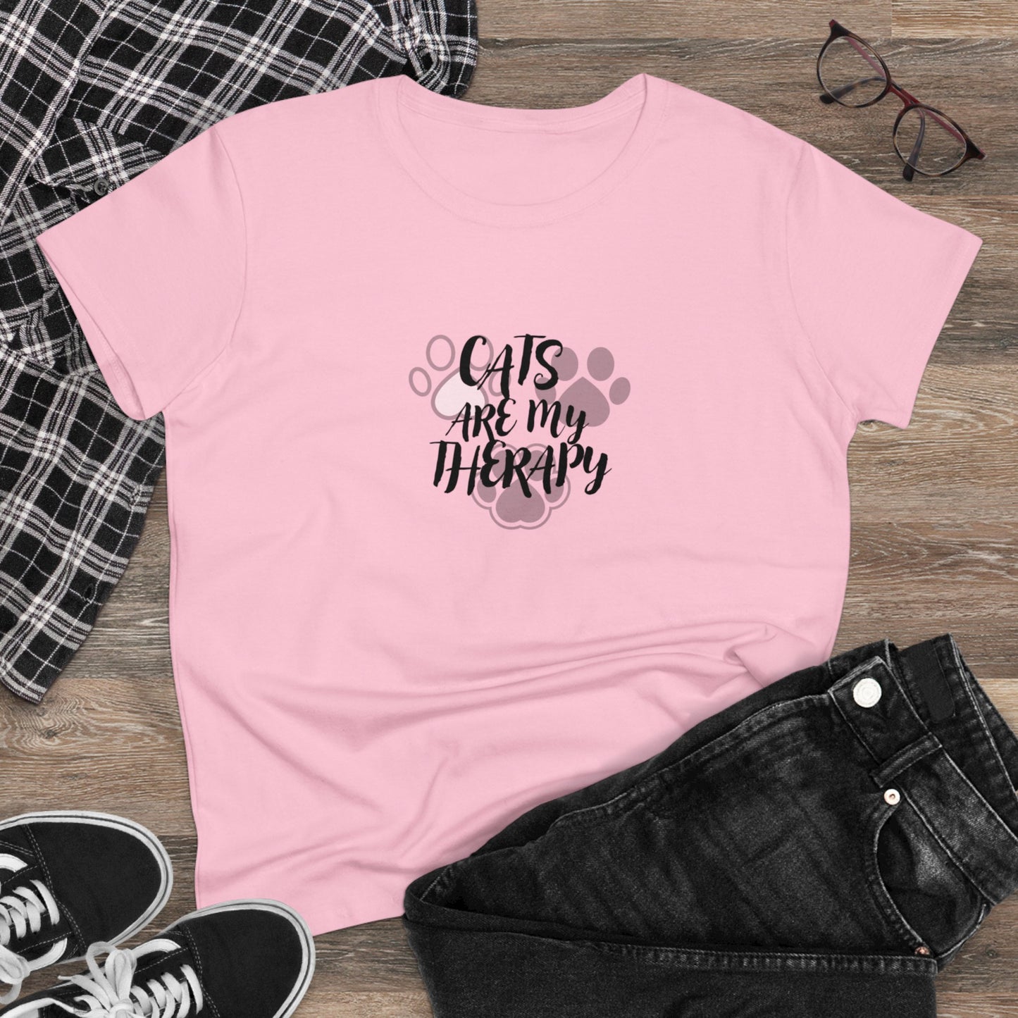 Cats are my therapy Women's Midweight Cotton Tee